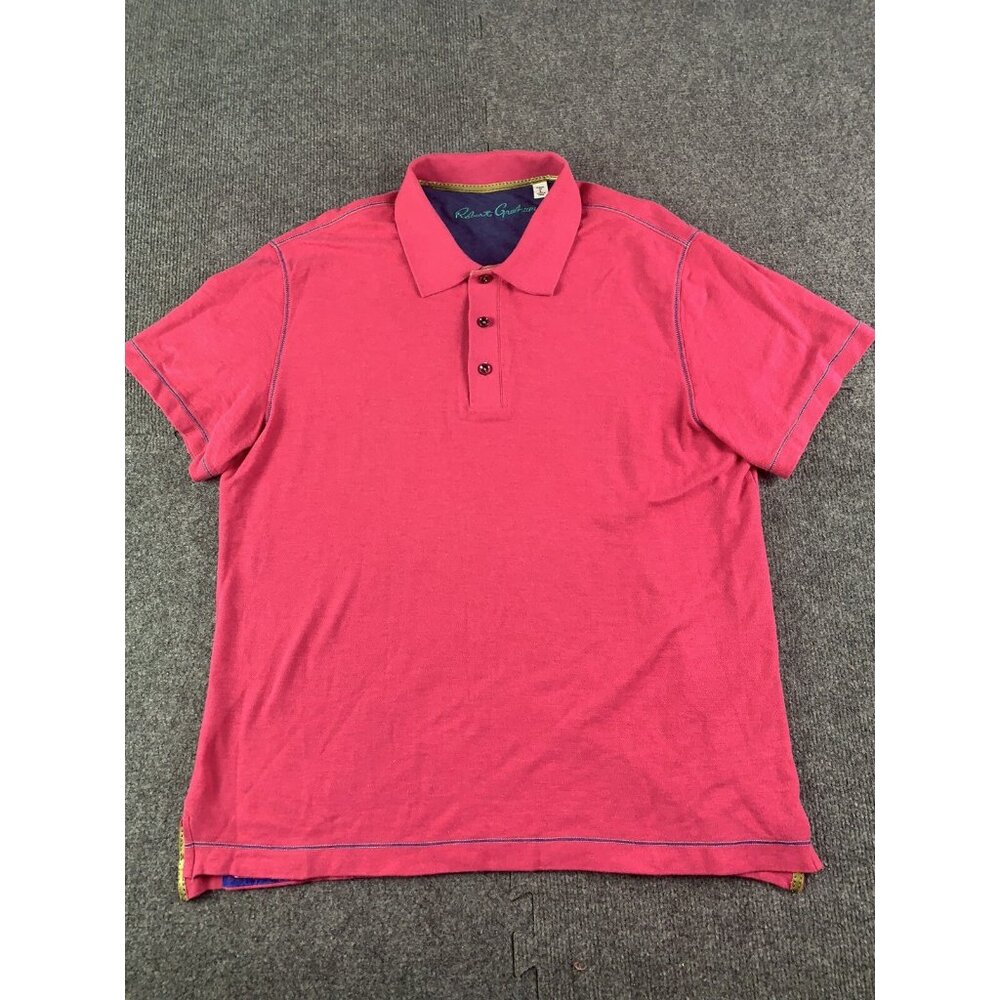 ROBERT GRAHAM Mens Short Sleeve Polo Shirt Size L Coral Pink